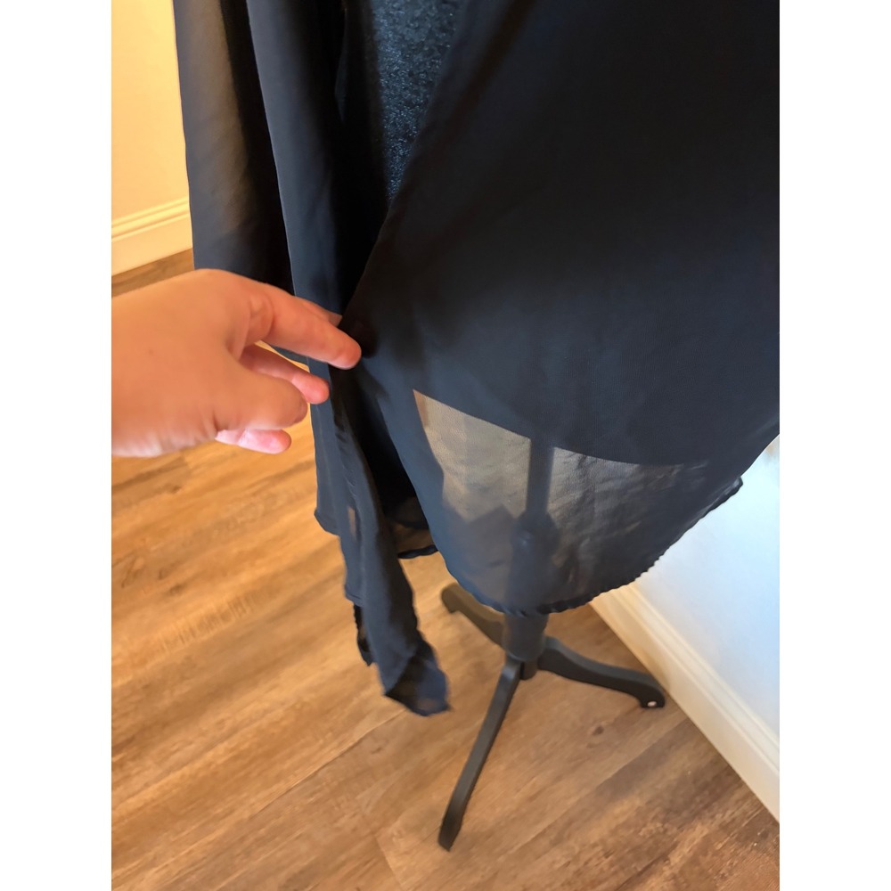 Breezy Lane Black Chiffon Kimono Cardigan Tie Front Sheer Cover Up L/XL - Picture 2 of 5